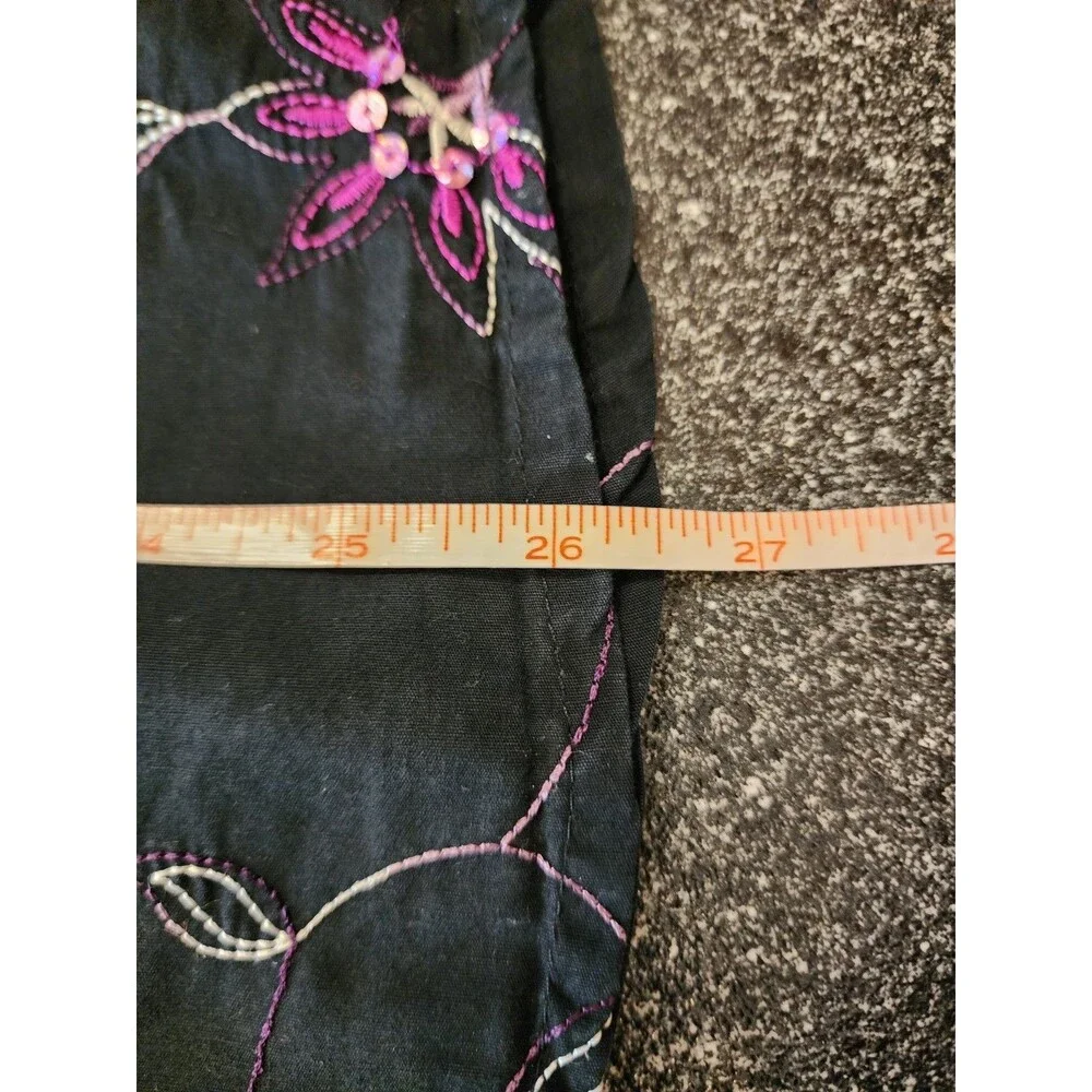 2Hip By Wrapper Junior Sz 14 Y2k Inspired Midi Skirt Black With Purple Flowers